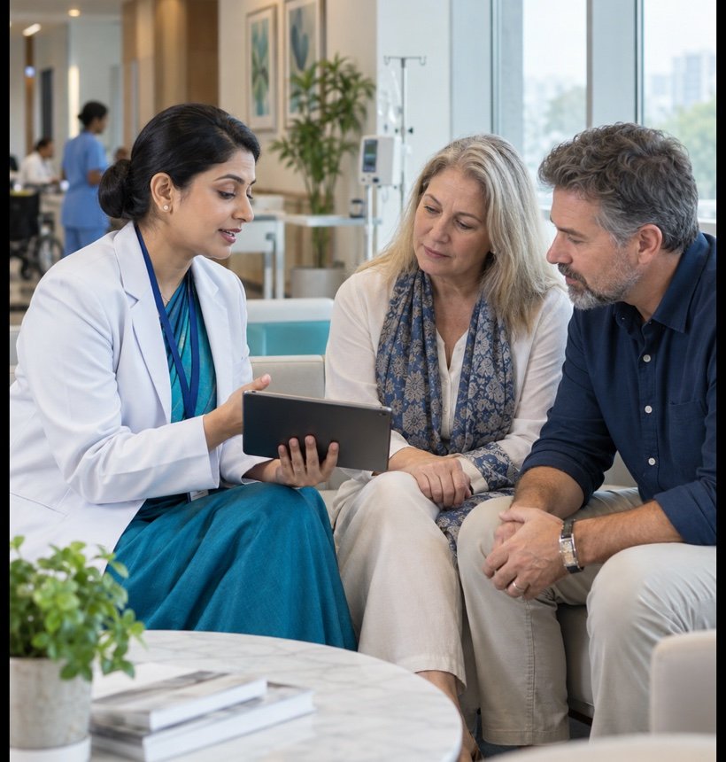 Care coordinator guiding an international patient